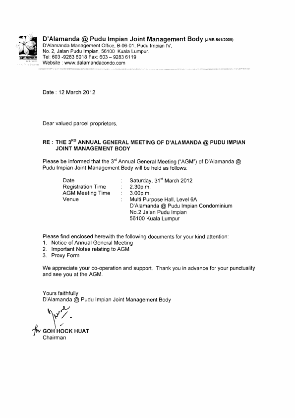 3rd AGM of D'Alamanda Pudu Impian JMB