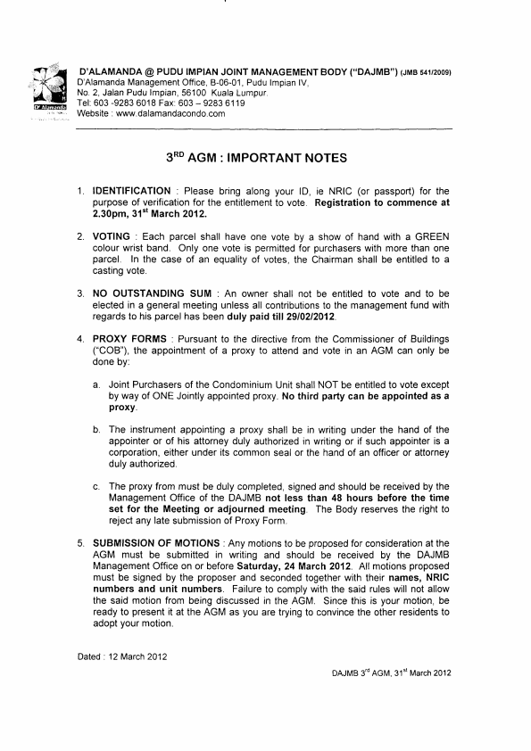 3rd AGM of D'Alamanda Pudu Impian JMB