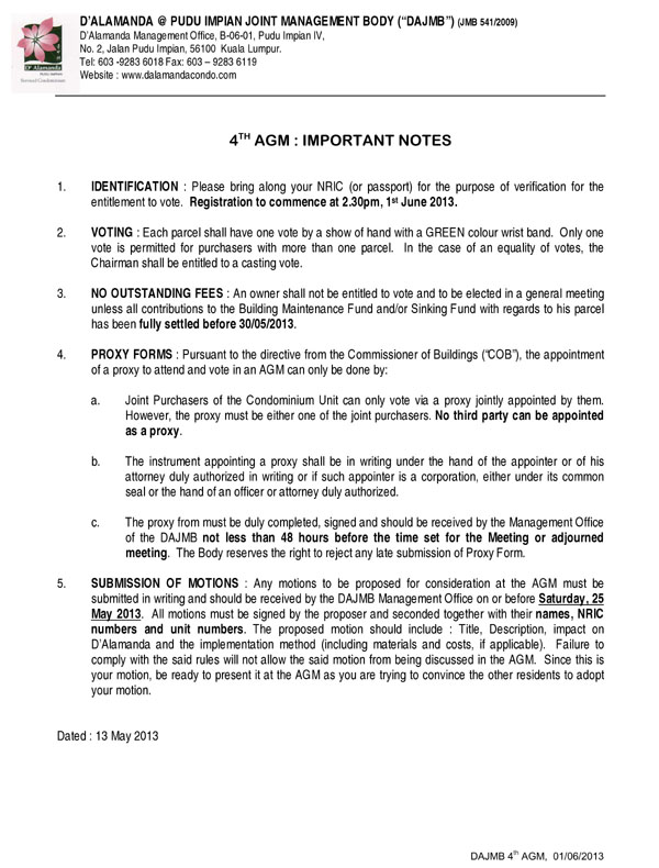 4th AGM - Important Notes