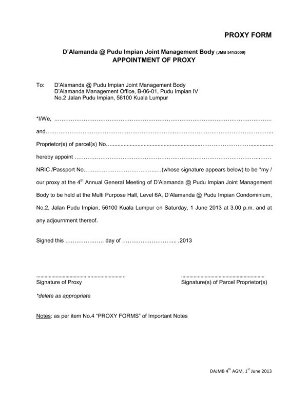 4th AGM - Proxy Form