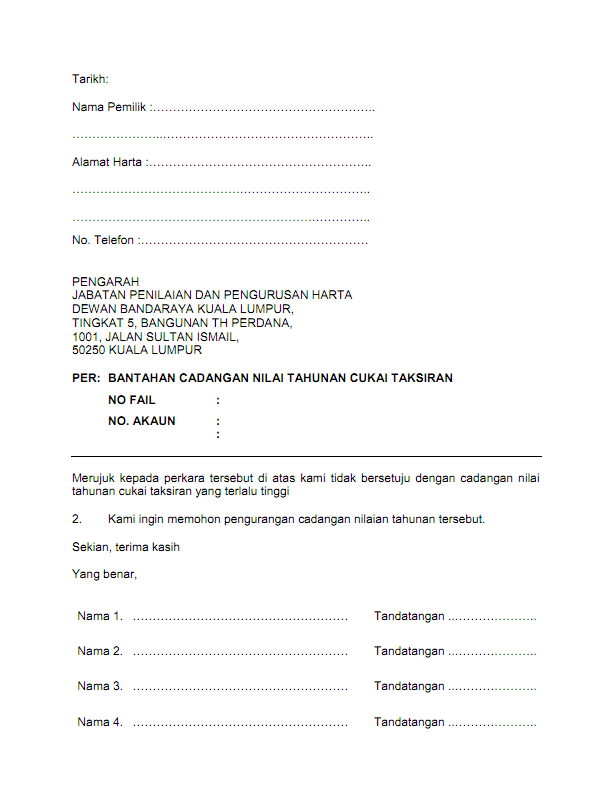 DBKL Assessment - Protest Letter