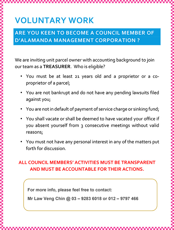 Volunteer Needed - MC Treasurer