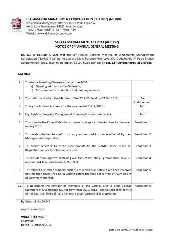 3rd AGM of D'Alamanda Management Corporation (Page 2)