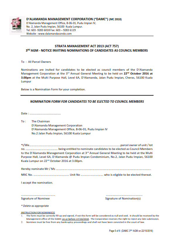 3rd AGM of D'Alamanda Management Corporation (Page 5)