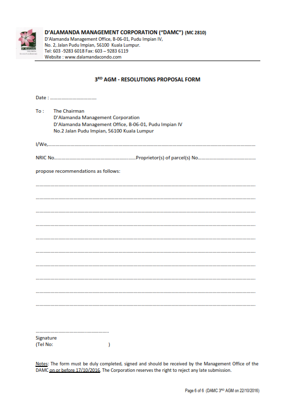 3rd AGM of D'Alamanda Management Corporation (Page 6)