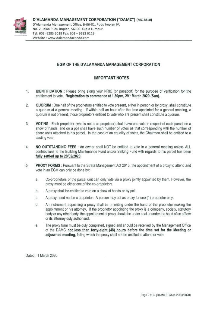 DA Condo - EGM - Notice