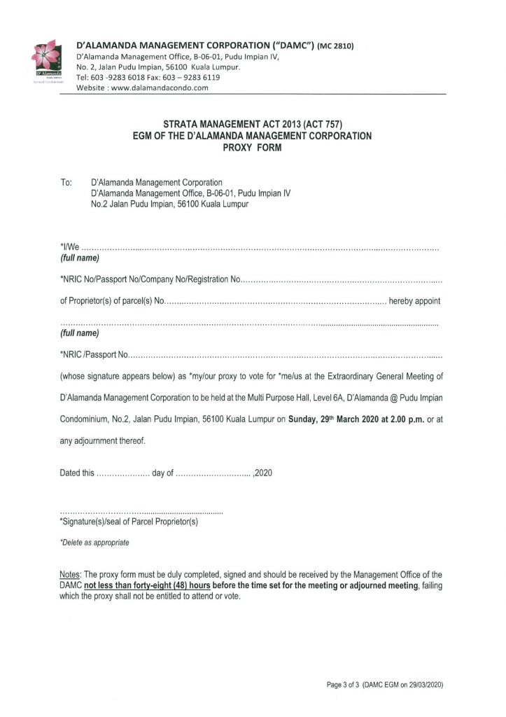 DA Condo - EGM - Notice