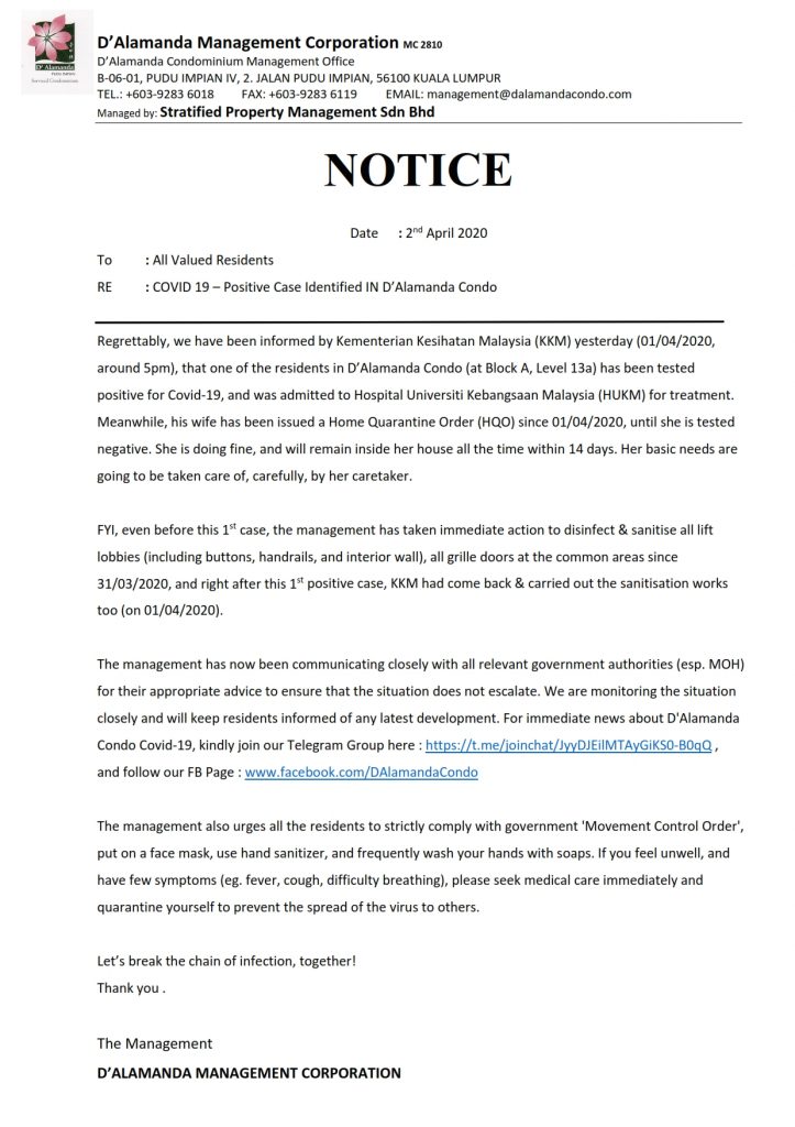 Notice - COVID 19 - Positive Case Identified